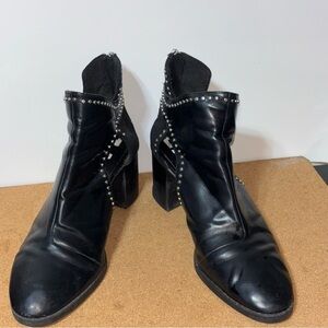 Zara Black Ankle Booties Size 8 Cutouts Block Heel Studs